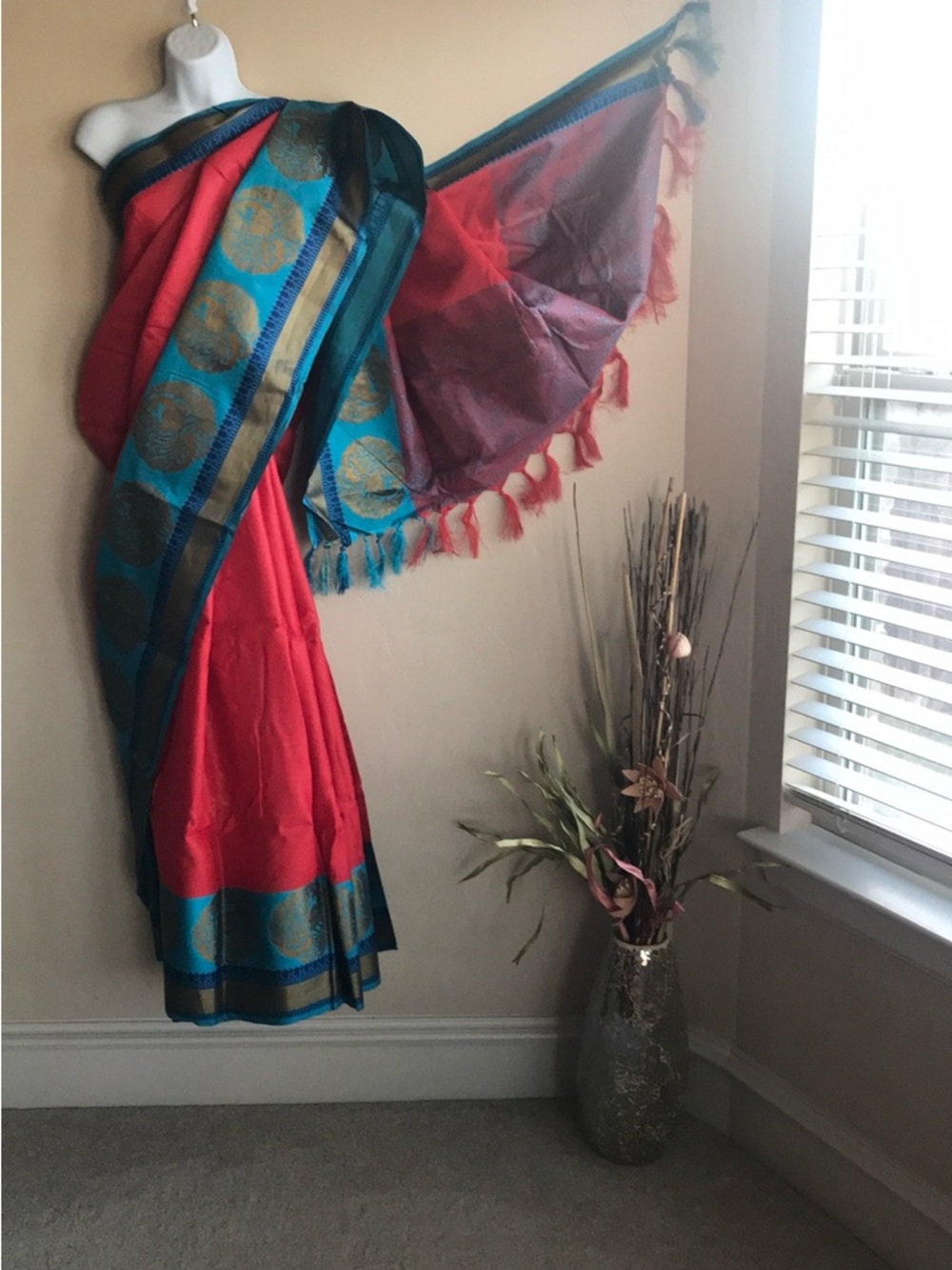 Elegant Red and blue color Saree